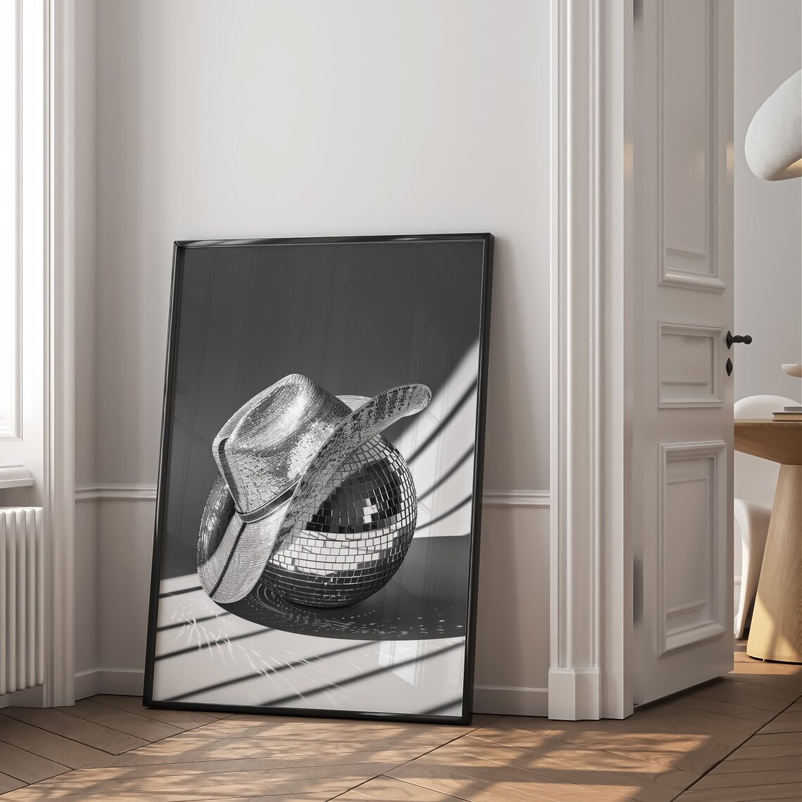 Cowboy Hat Disco Ball Black And White Western Glam Party Poster - Image 2
