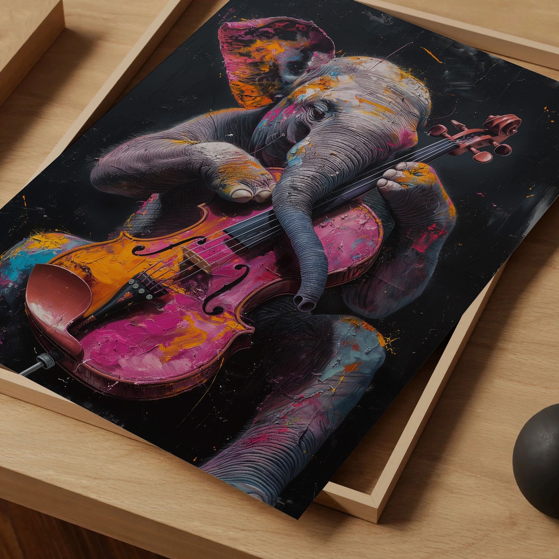 Elephant Playing Colorful Cello Neon Splash Orchestra Music Art Poster - Image 4
