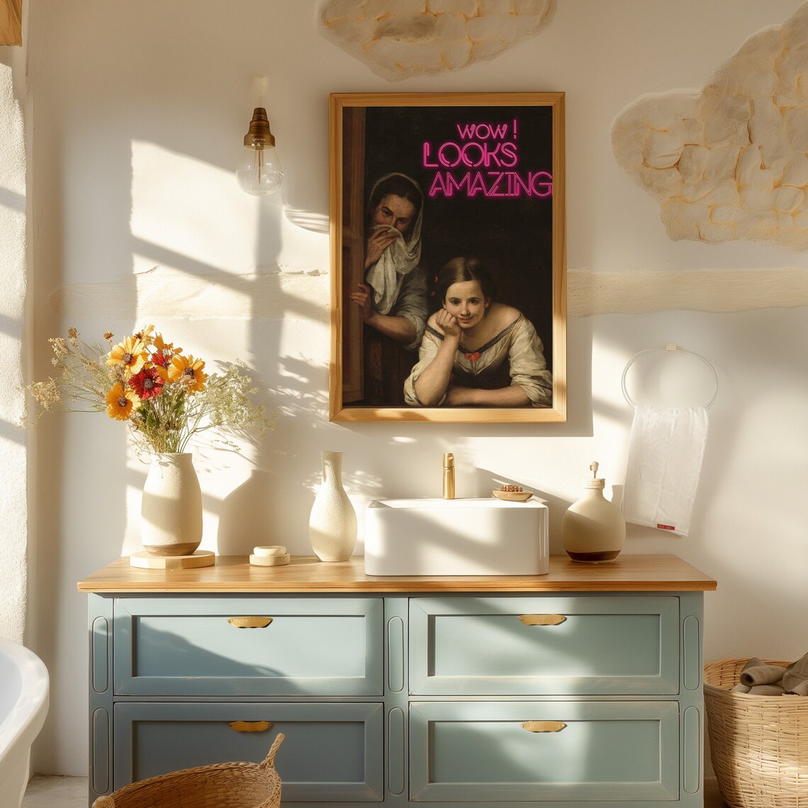 Wow Looks Amazing Neon Sign Classic Painting Funny Bathroom Poster - Image 2