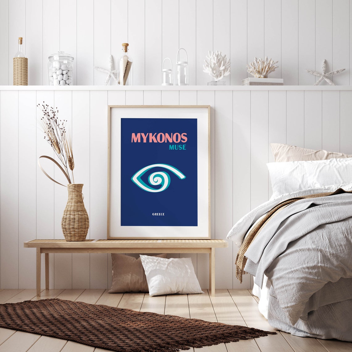 Mykonos Muse Greece Evil Eye Spiral Navy Blue Travel Art Poster - Image 3