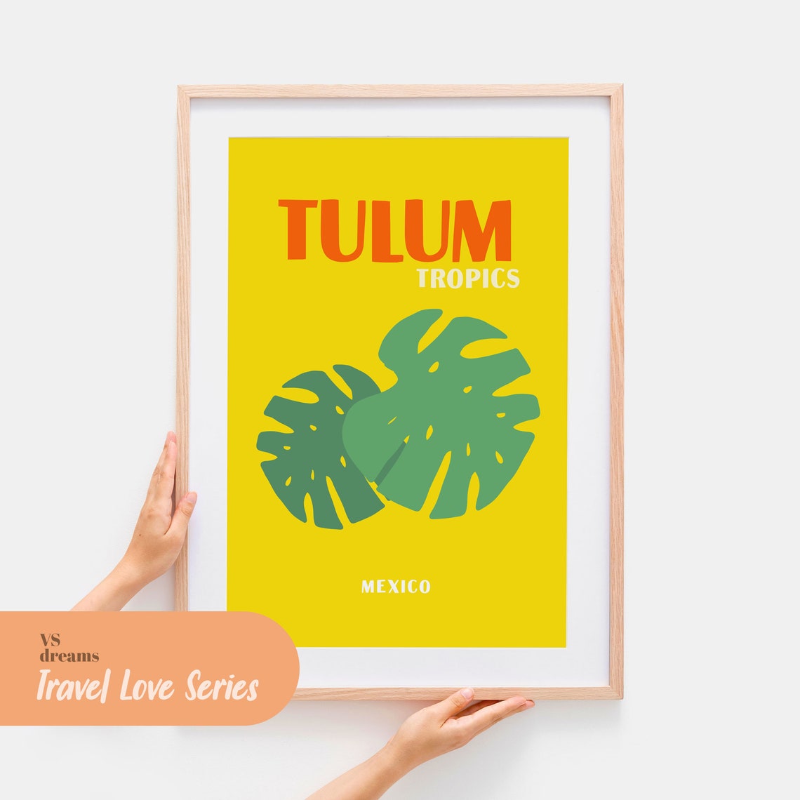 Tulum Tropics Mexico Yellow Monstera Leaf Bold Tropical Art Poster