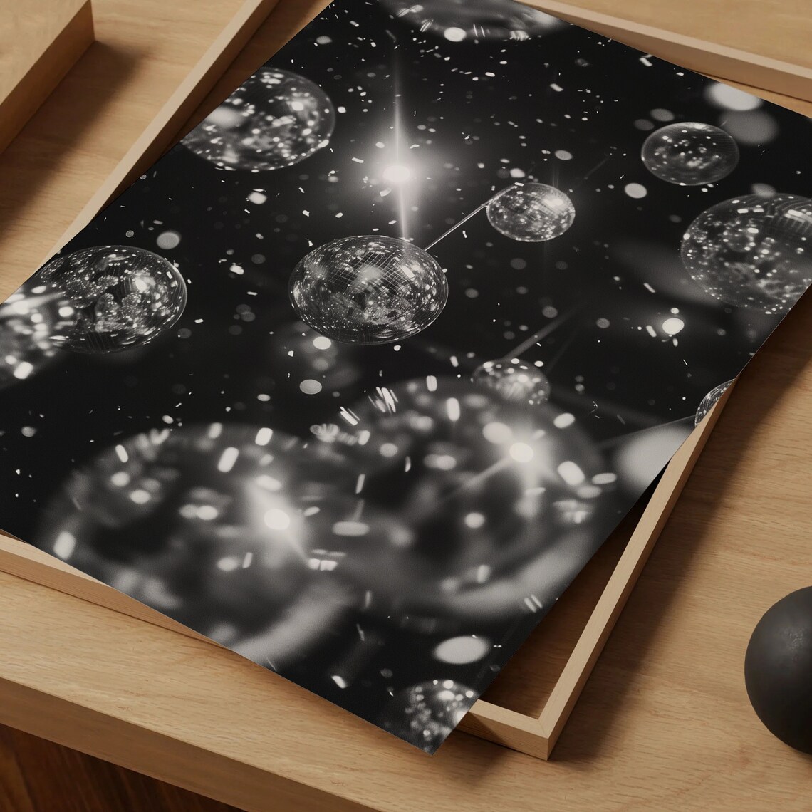 Disco Balls Hanging Confetti Black And White Glam Party Poster - Image 4
