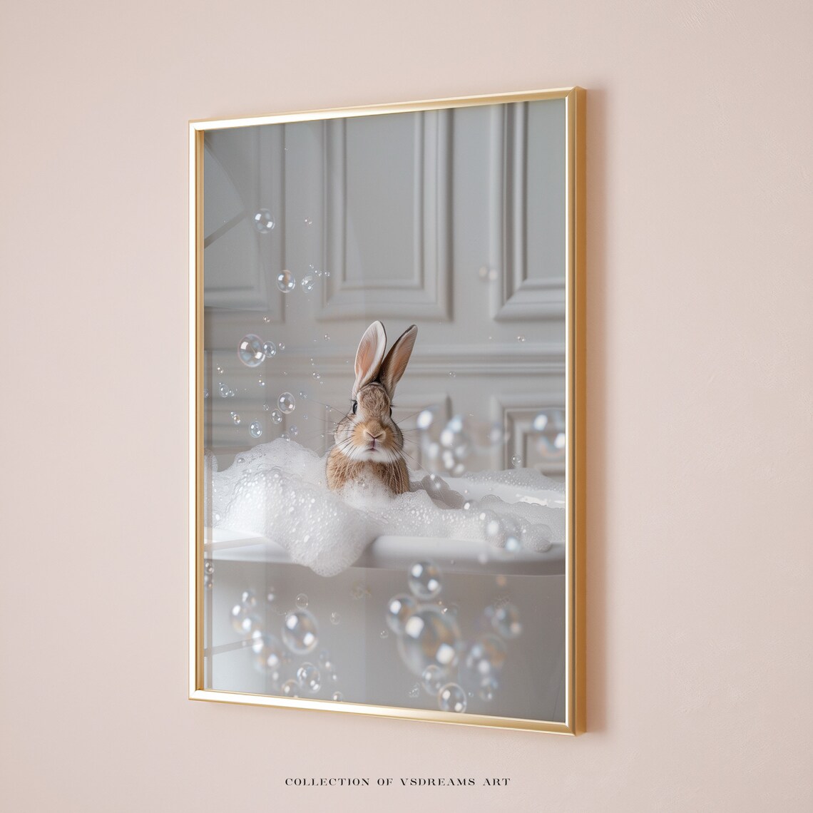 Rabbit In Bubble Bath Funny Bunny Photo Bathroom Nursery Poster