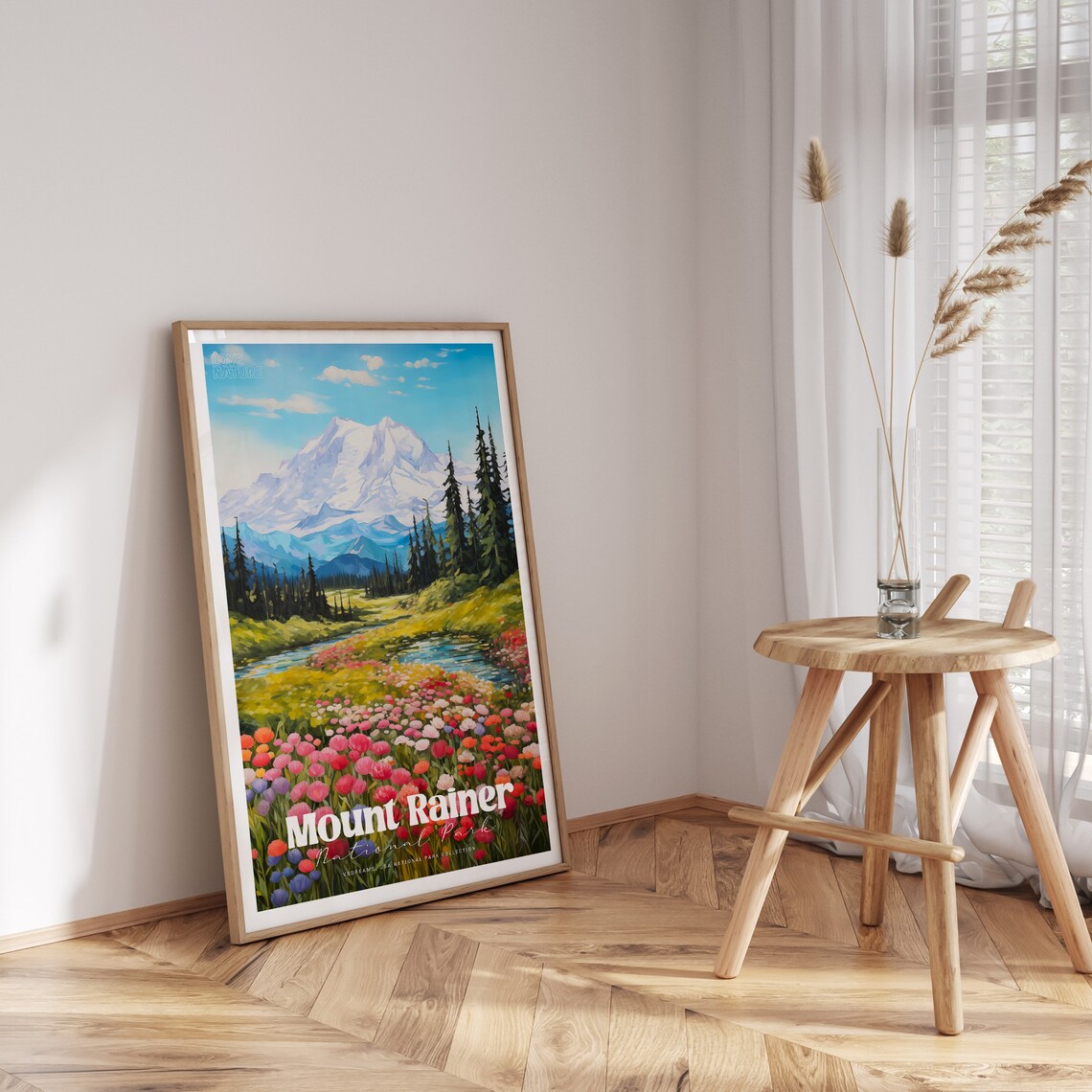 Mount Rainier National Park Wildflower Meadow Vintage Travel Poster - Image 3