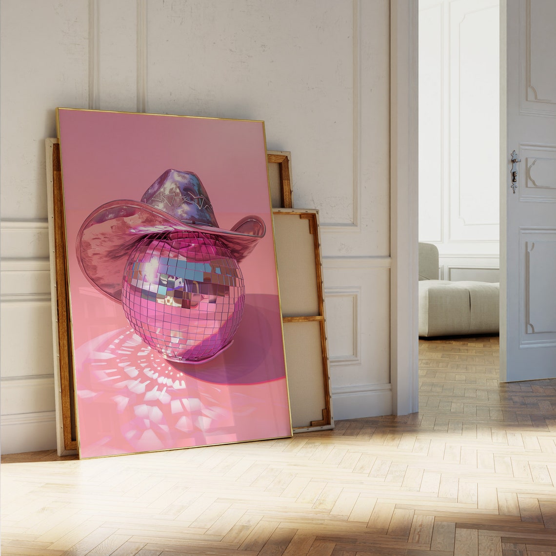 Coastal Cowgirl Disco Ball Print Coquette Wall Art Dopamine Decor Bar Cart Wall Art 70s Glamour Style Coastal Cowgirl Prints Cowgirl Hat - Image 4