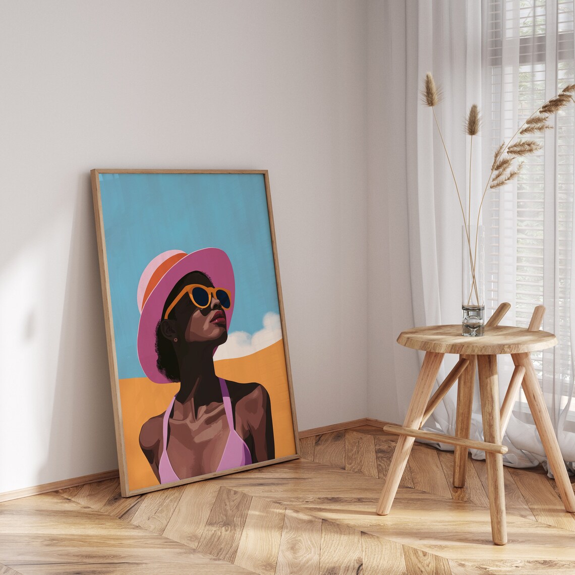 Black Woman Pink Sun Hat Sunglasses Vibrant Summer Art Poster - Image 3