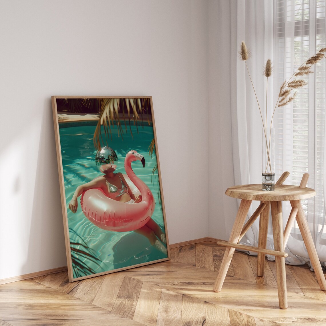 Retro Disco Ball Pool Poster, Flamingo Wall Art - Image 2