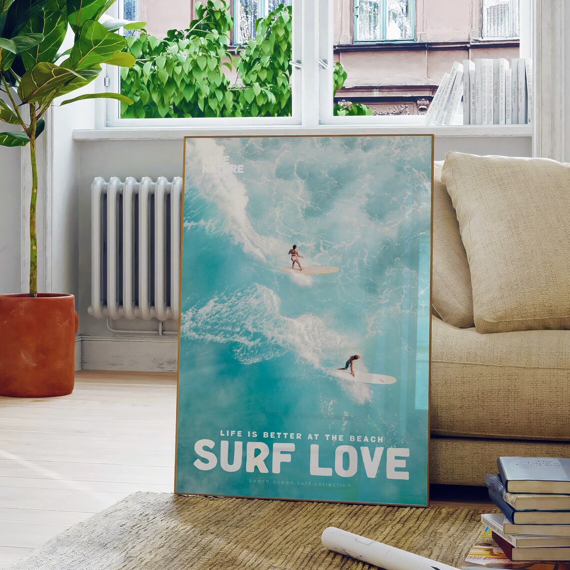 Surf Love Aerial Duo Of Surfers Turquoise Ocean Water Photo Poster - Image 5