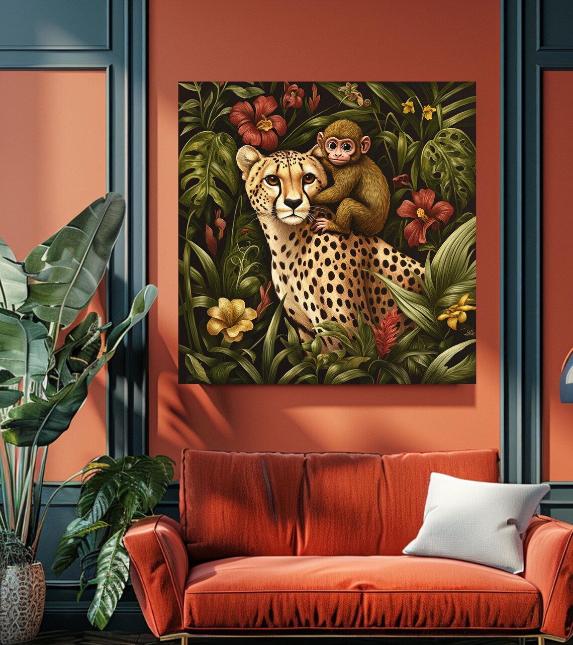 Cheetah And Monkey, Tropical Jungle Art Print - Image 2