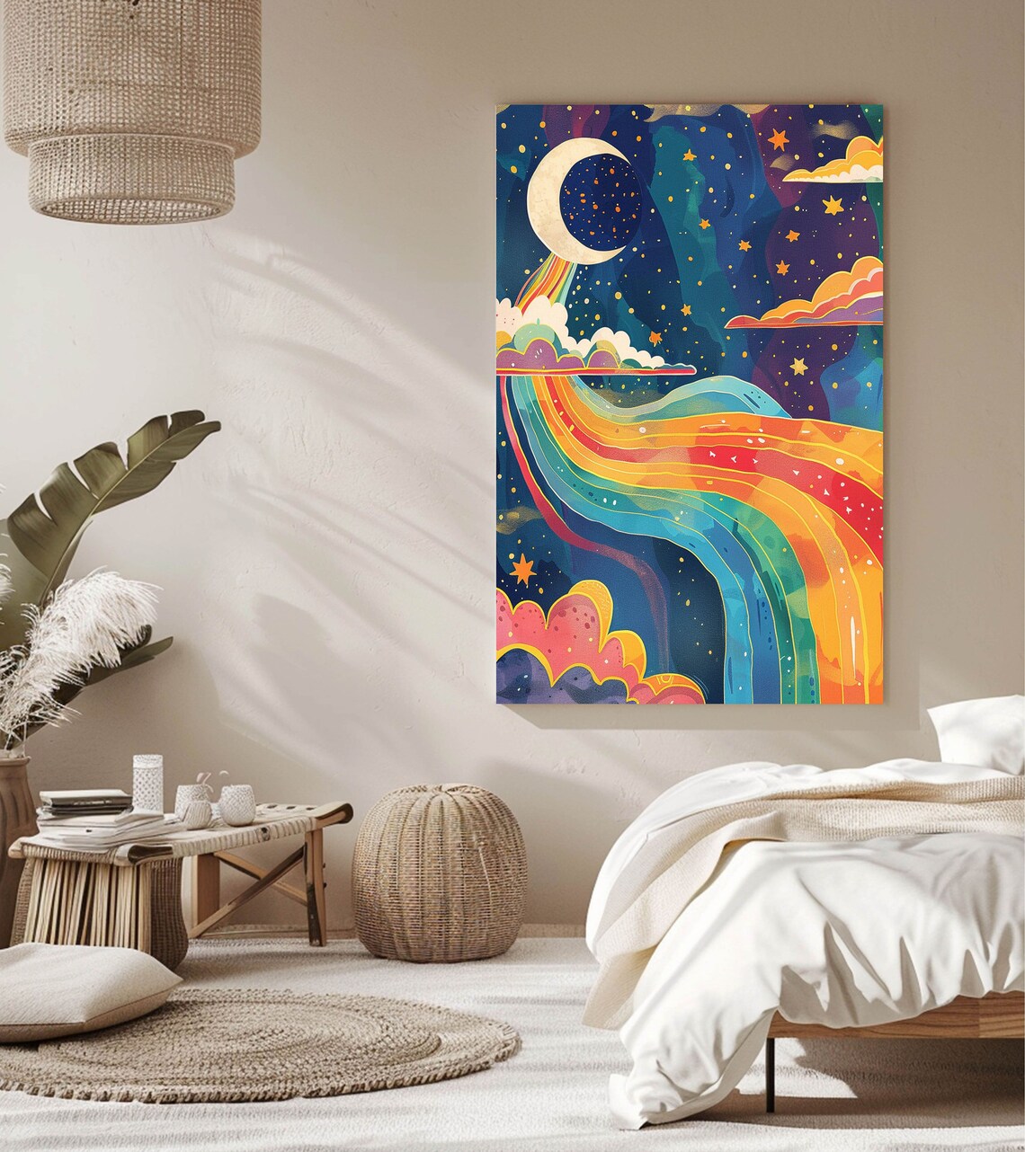 Whimsical Rainbow Sky Boho Celestial Moon Stars - Image 3