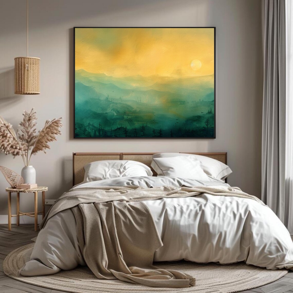 Foggy Sunset Framed Landscape Art Boho Wall Decor Large Wall Art Oversized Horizontal Wall Decor Panoramic Living Room Wall Art - Image 3