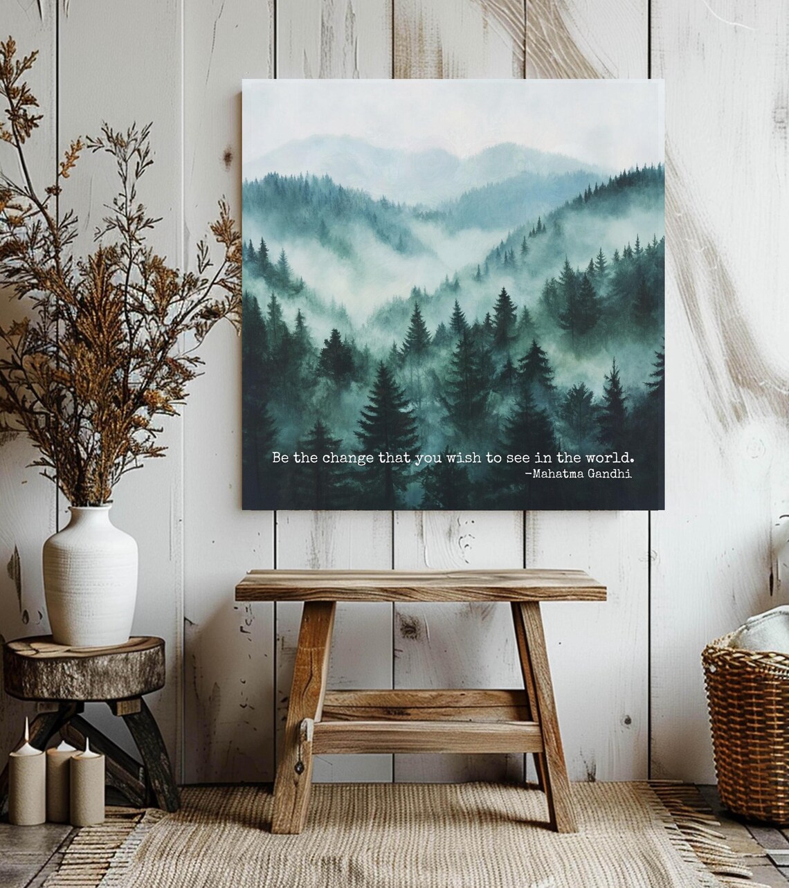 Ghandi Quote Inspirational Misty Forest Art Print - Image 2