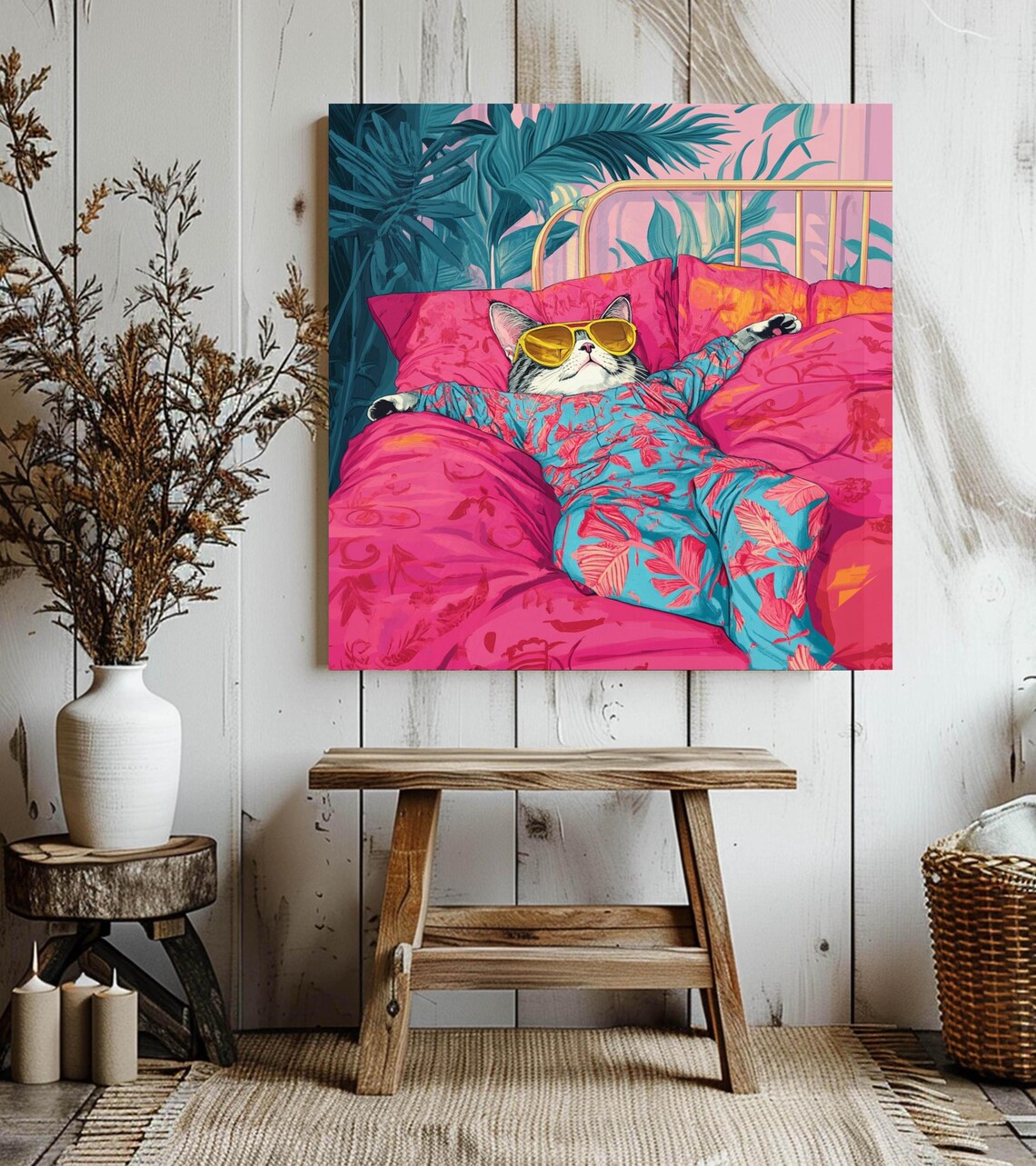 Funny Cat, Maximalist Bedroom Decor, Art Print - Image 2