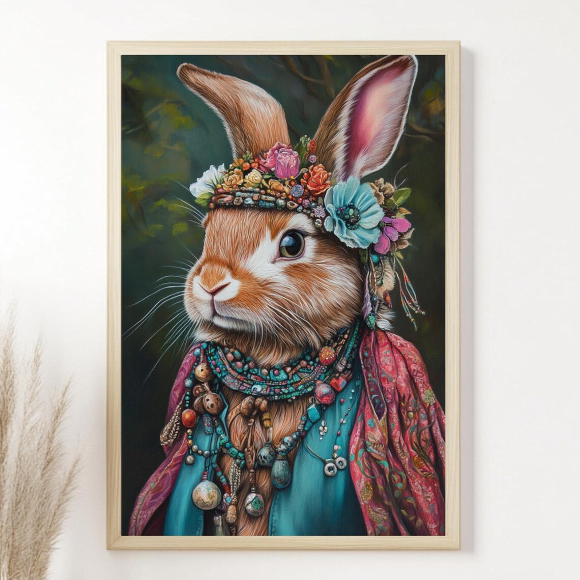 Bohemian Bunny Boho Art Print, Whimsical Decor