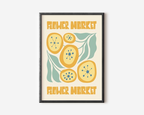 Bold Retro Flower Market Mustard Abstract Blossom Art Poster