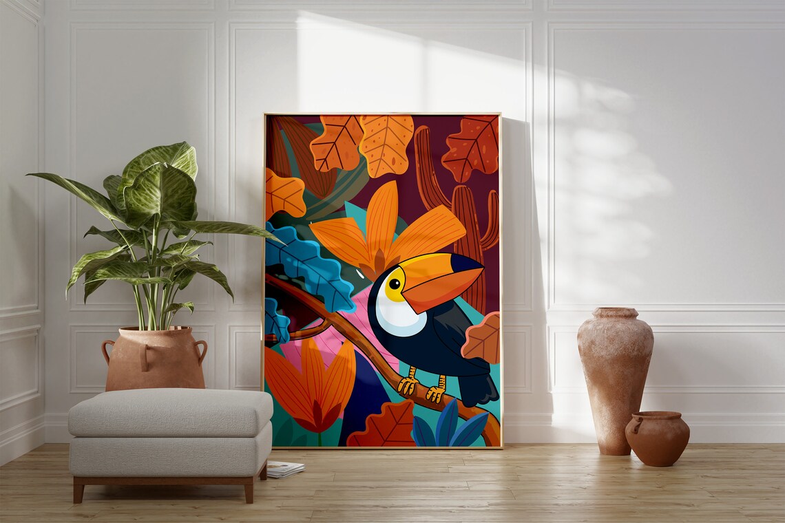 Plants and Toucan Bird Boho Home Decor Art Print - Image 2