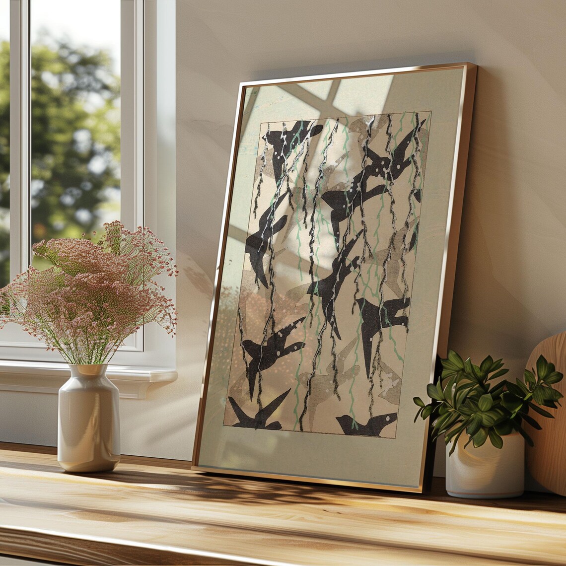 Korin Furuy Floral Art Poster, Elegant Classic Japanese