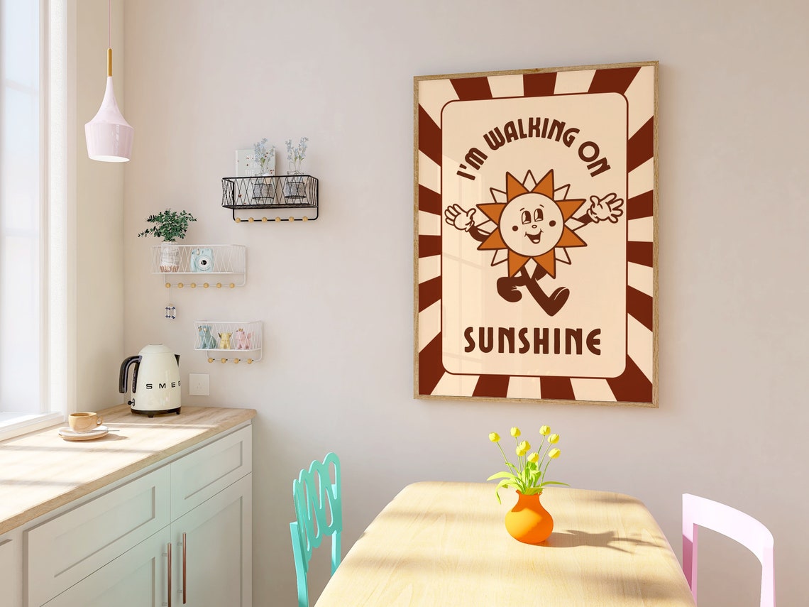 Im Walking On Sunshine Retro Smiling Sun Character Art Poster - Image 2
