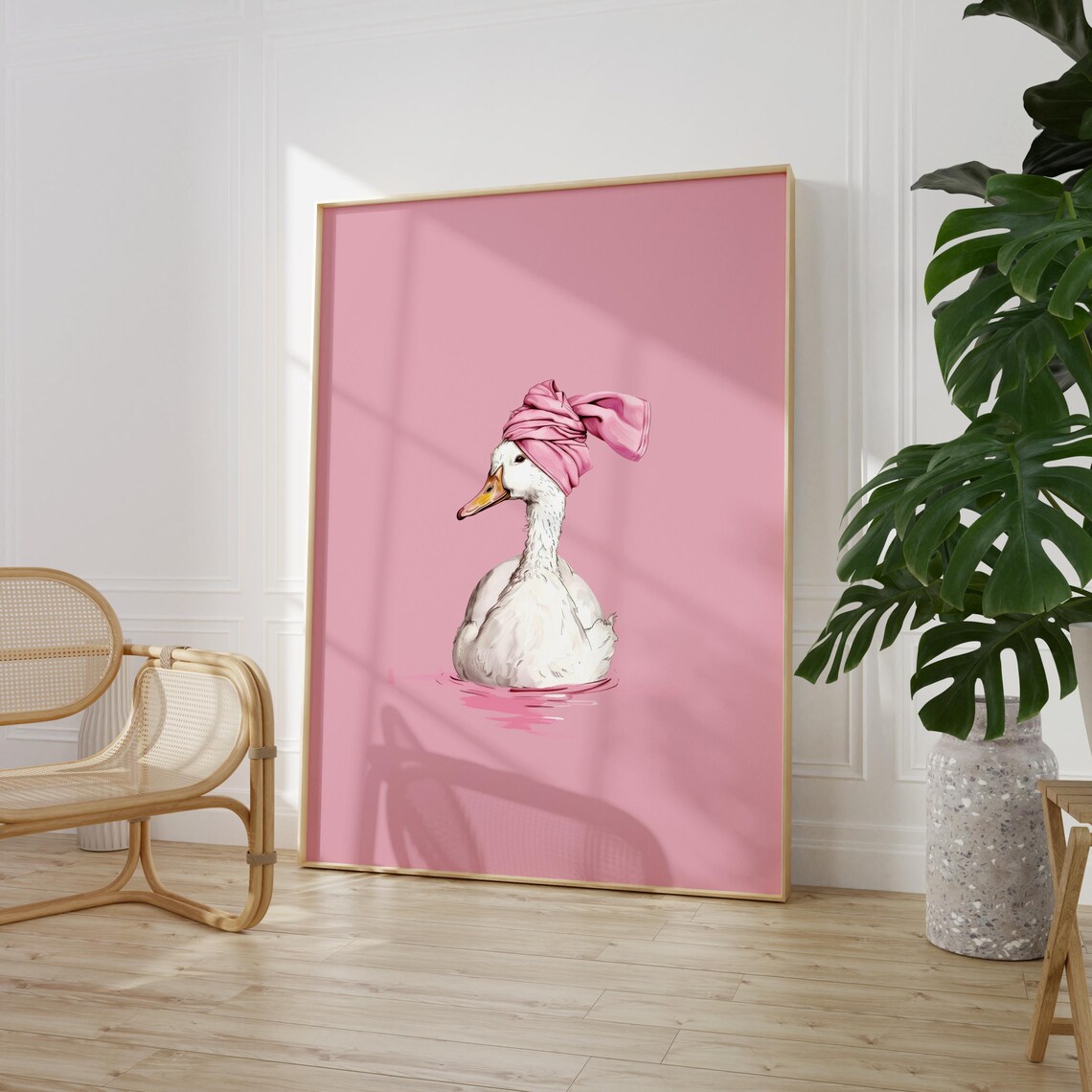 Duck Bathroom Print, Pink Aesthetic Nursery Decor - Image 3