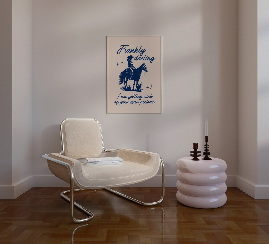 Frankly Darling Cowgirl on Horse Western Sassy Retro Quote Poster - Image 3