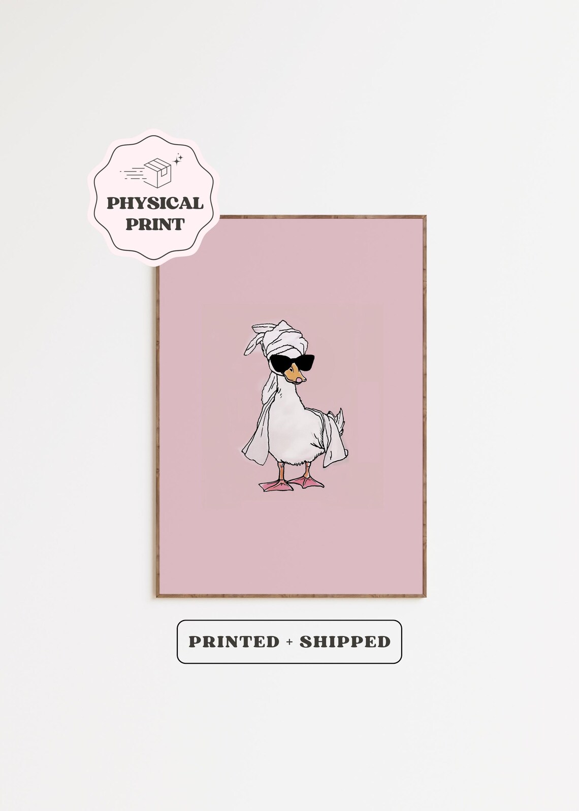 Funny Spa Day Duck Poster Sunglasses Towel Wrapped Goose Bathroom Art