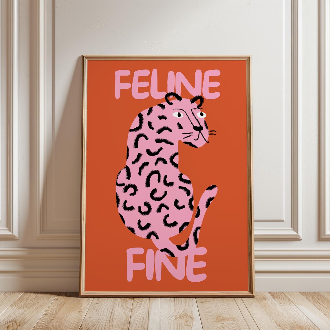 Feline Fine Pink Leopard Funny Cat Pun Quote Poster For Cat Lovers - Image 2