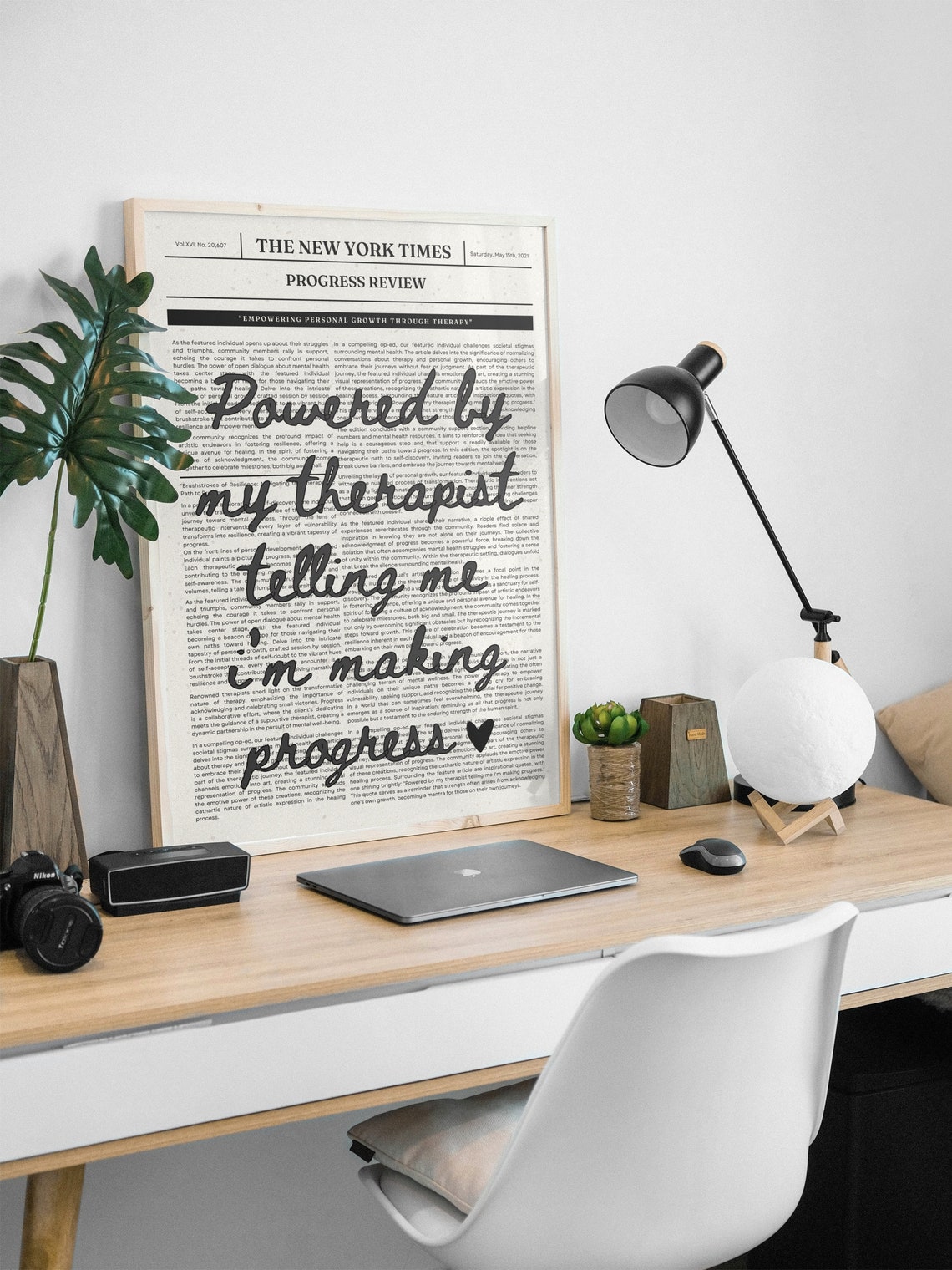 Powered By My Therapist Funny Newspaper Progress Quote Poster - Image 2