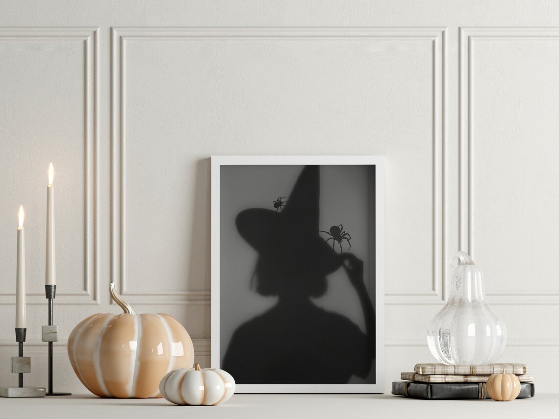 Witch Silhouette Hat Spiders Moody Black Spooky Halloween Art Poster - Image 3