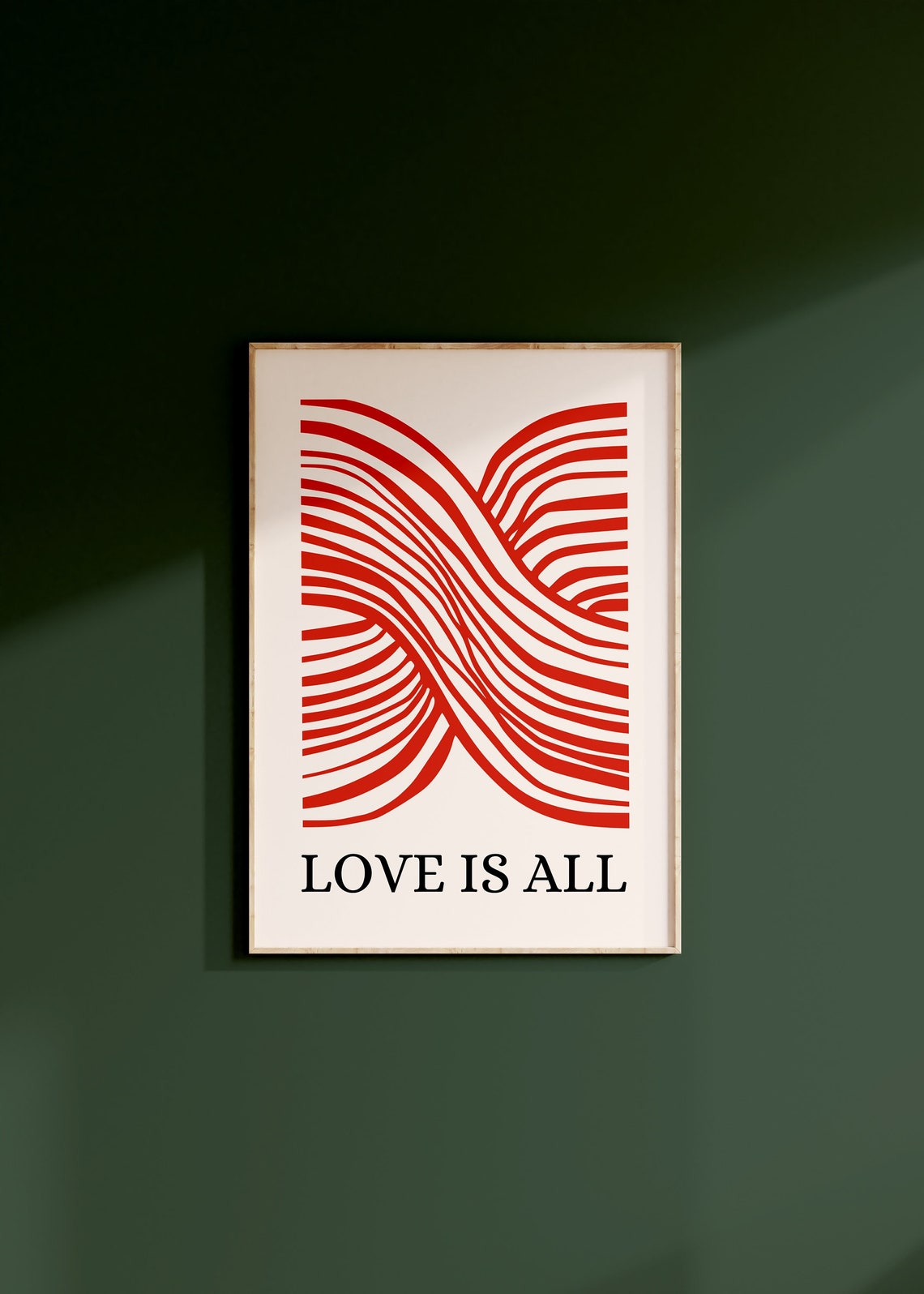 Love Is All Red Abstract Minimal Wavy Line Modern Art Poster - Image 3