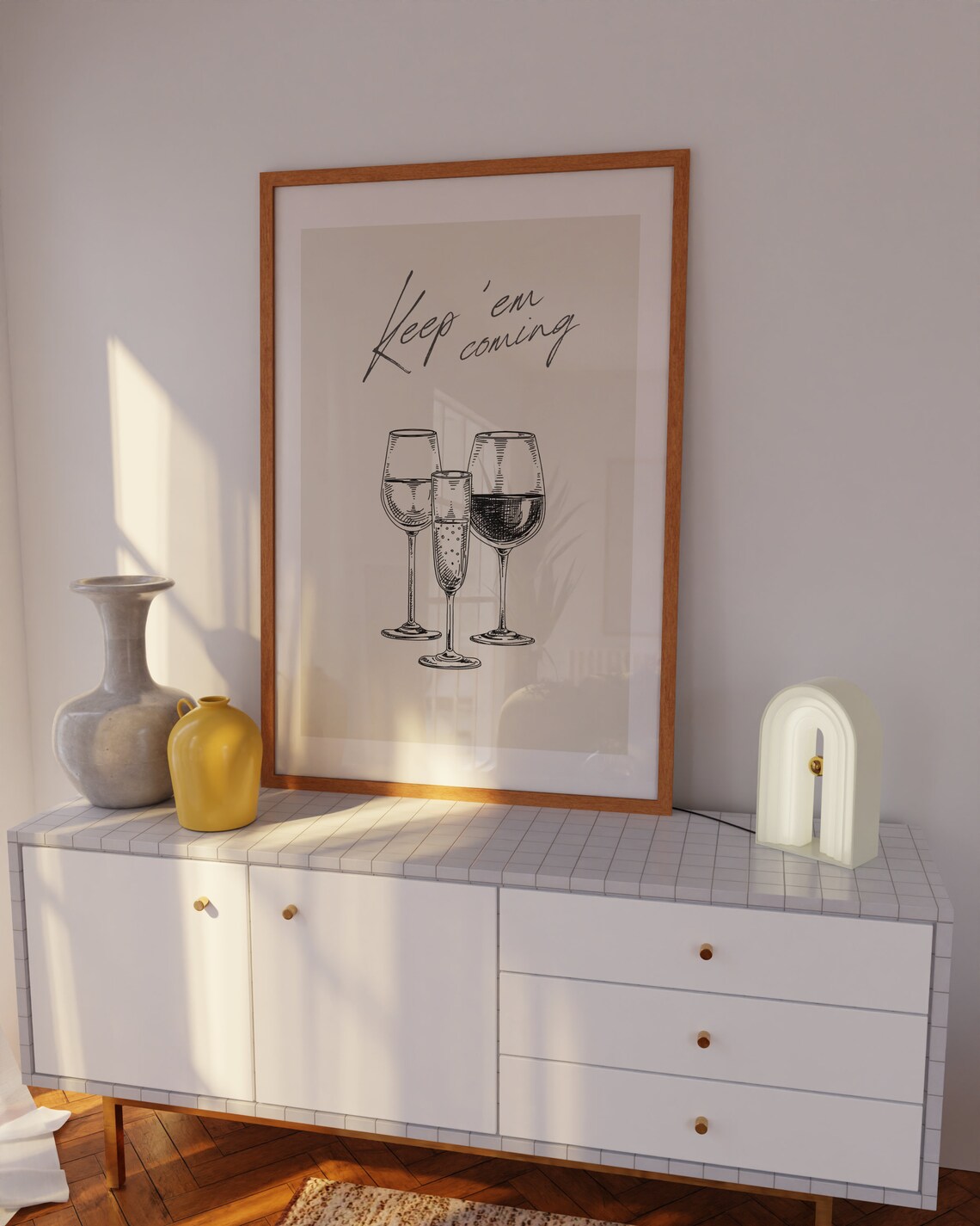 Keep Em Coming Wine Glasses Ink Sketch Minimalist Bar Poster - Image 2