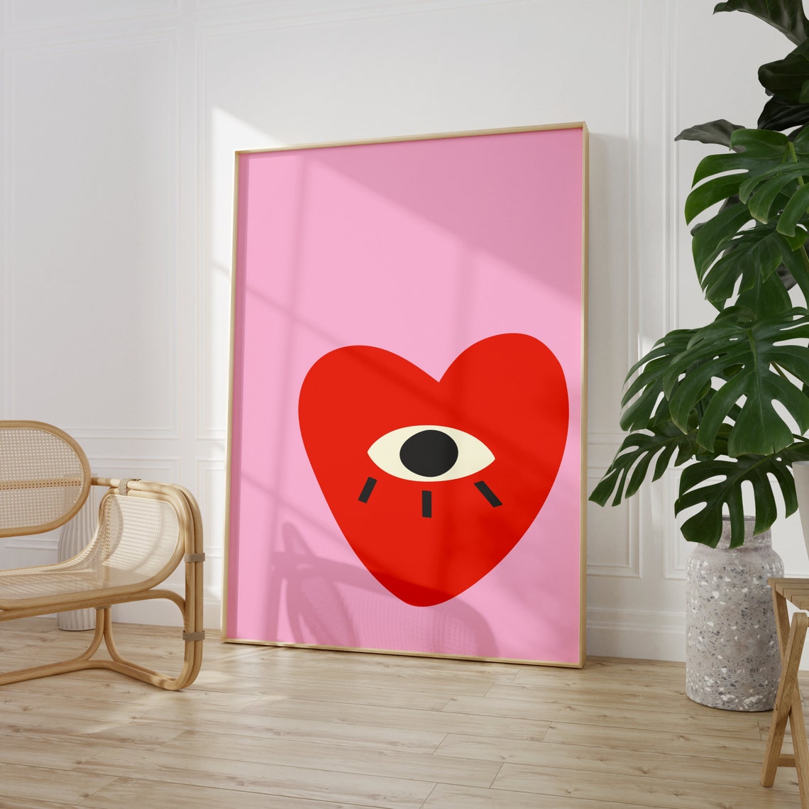 Red Heart Evil Eye Pink Modern Minimalist Love Graphic Wall Art - Image 2