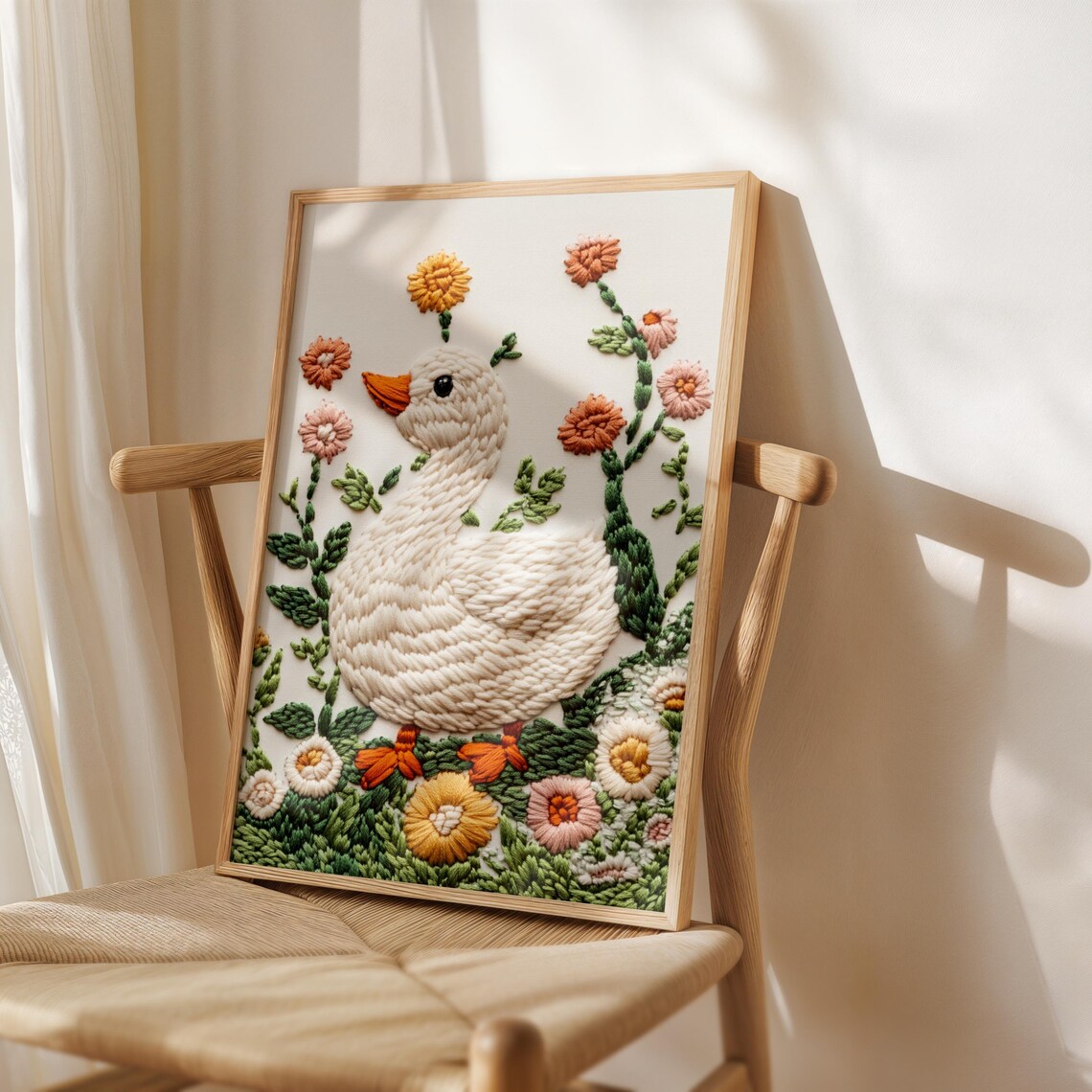 Duck In Flowers Embroidery Pattern, Cute Trendy Decor - Image 3