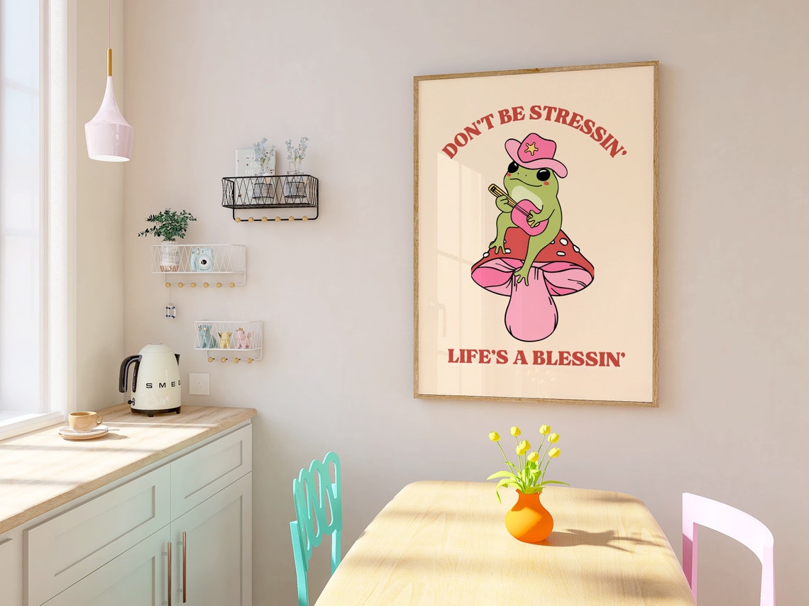 Cowgirl Frog Mushroom Wall Art Trendy Frog Illustration Frog Poster Gift For Friends Mental Health Quotes Cute Pink Girly Wall Art - Image 2