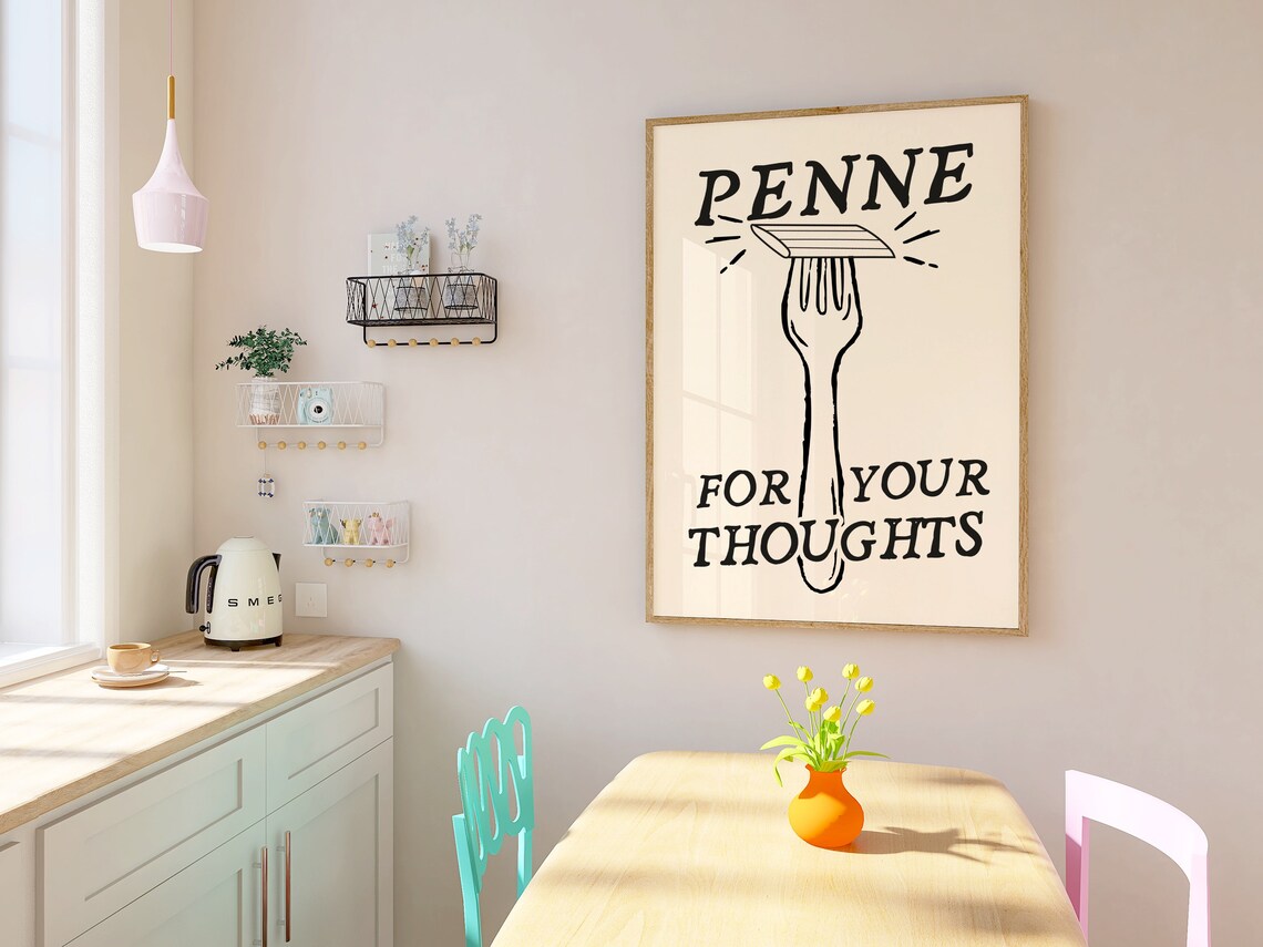 Penne For Your Thoughts Funny Pasta Kitchen Art Print - Image 2