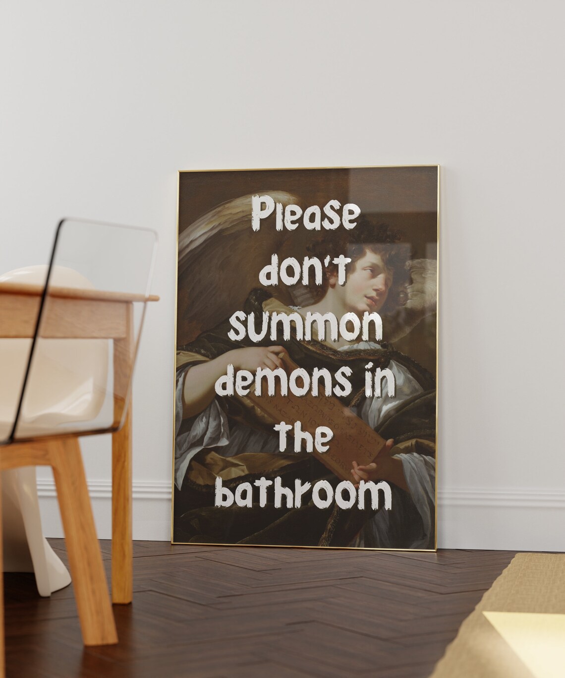 Please Dont Summon Demons In The Bathroom Funny Angel Poster - Image 3