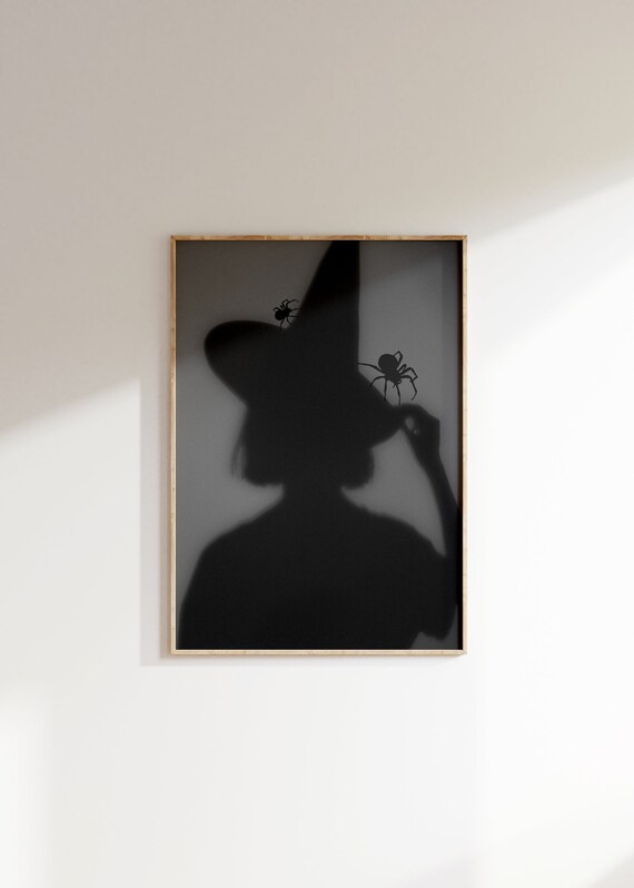 Witch Silhouette Hat Spiders Moody Black Spooky Halloween Art Poster