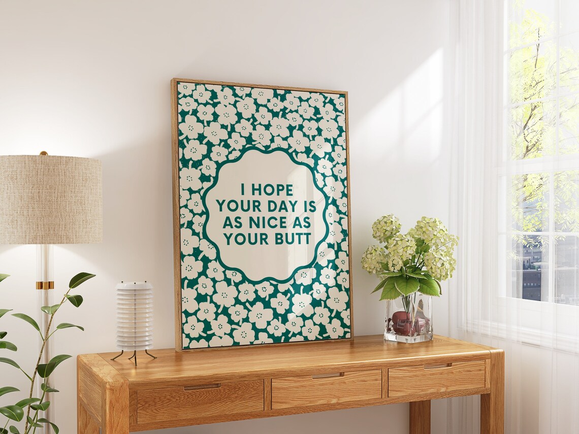 Nice Butt Retro Floral Funny Quote Art Print - Image 3