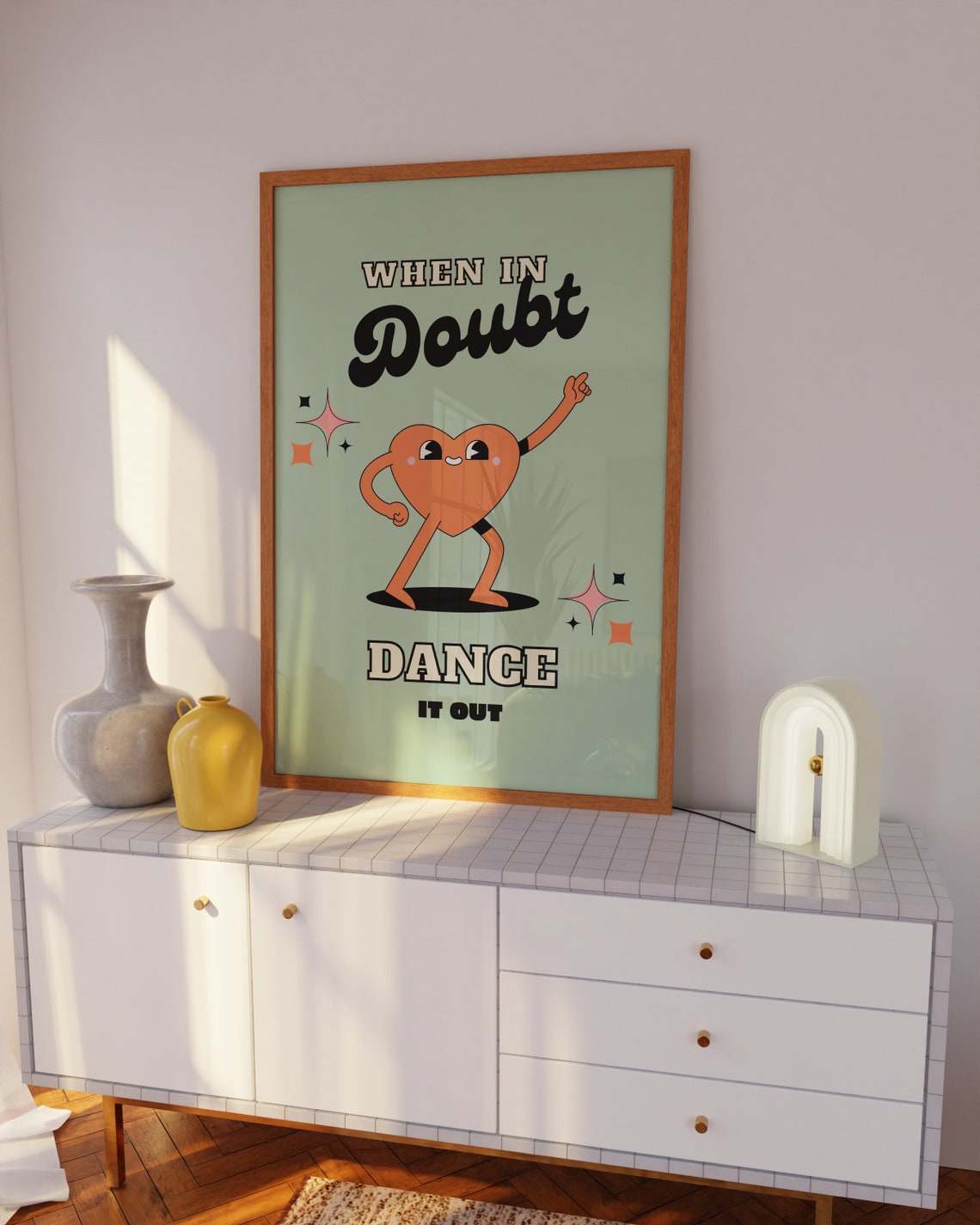 When In Doubt Dance It Out Happy Heart Retro Mint Quote Poster - Image 2