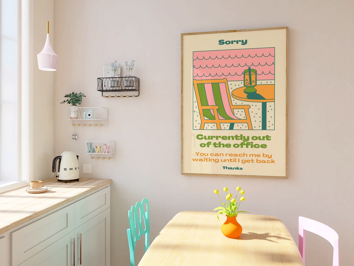Sorry Currently Out Of Office Cream Retro Cafe Funny Office Poster - Image 3