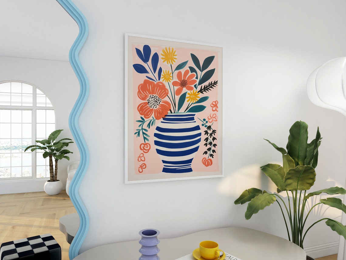 Matisse Inspired Bouquet Of Flowers Girly Wall Art Funky Flowers Print Retro Floral Art Boho Flower Colorful Girls Bedroom Decor - Image 3