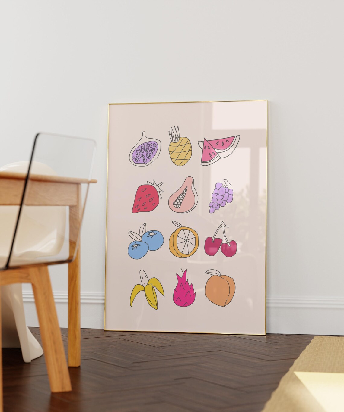 Fruits Kitchen Art Print, Cute Pink Kitchen Decor - Image 2