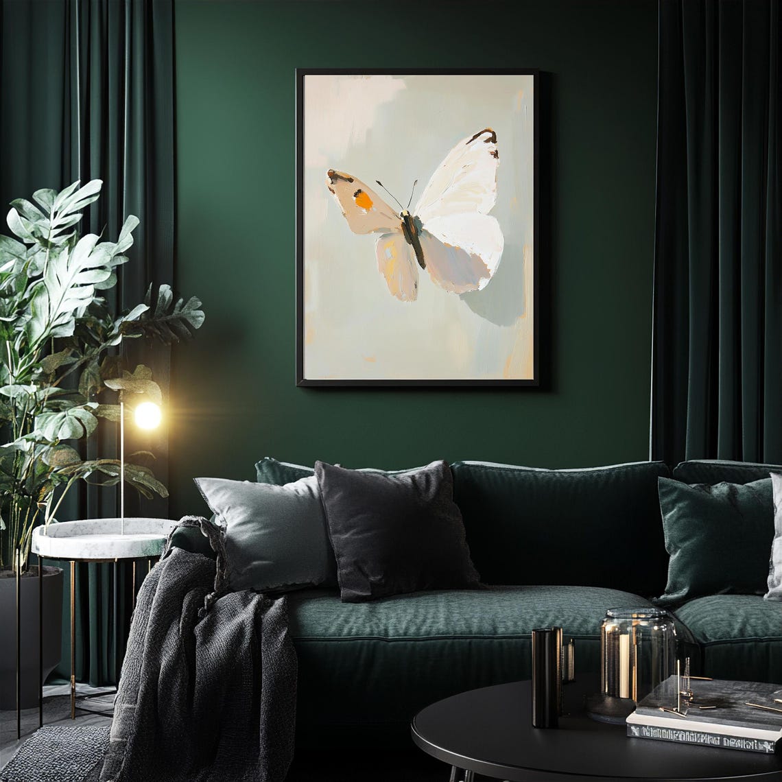 Delicate White Butterfly Minimalist Neutral Botanical Style Art Poster - Image 3