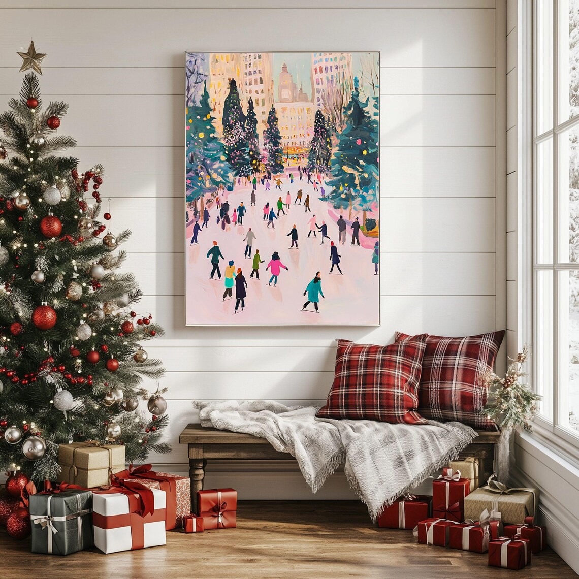 Christmas Ice Skating City Scene, Winter Cityscape - Image 4
