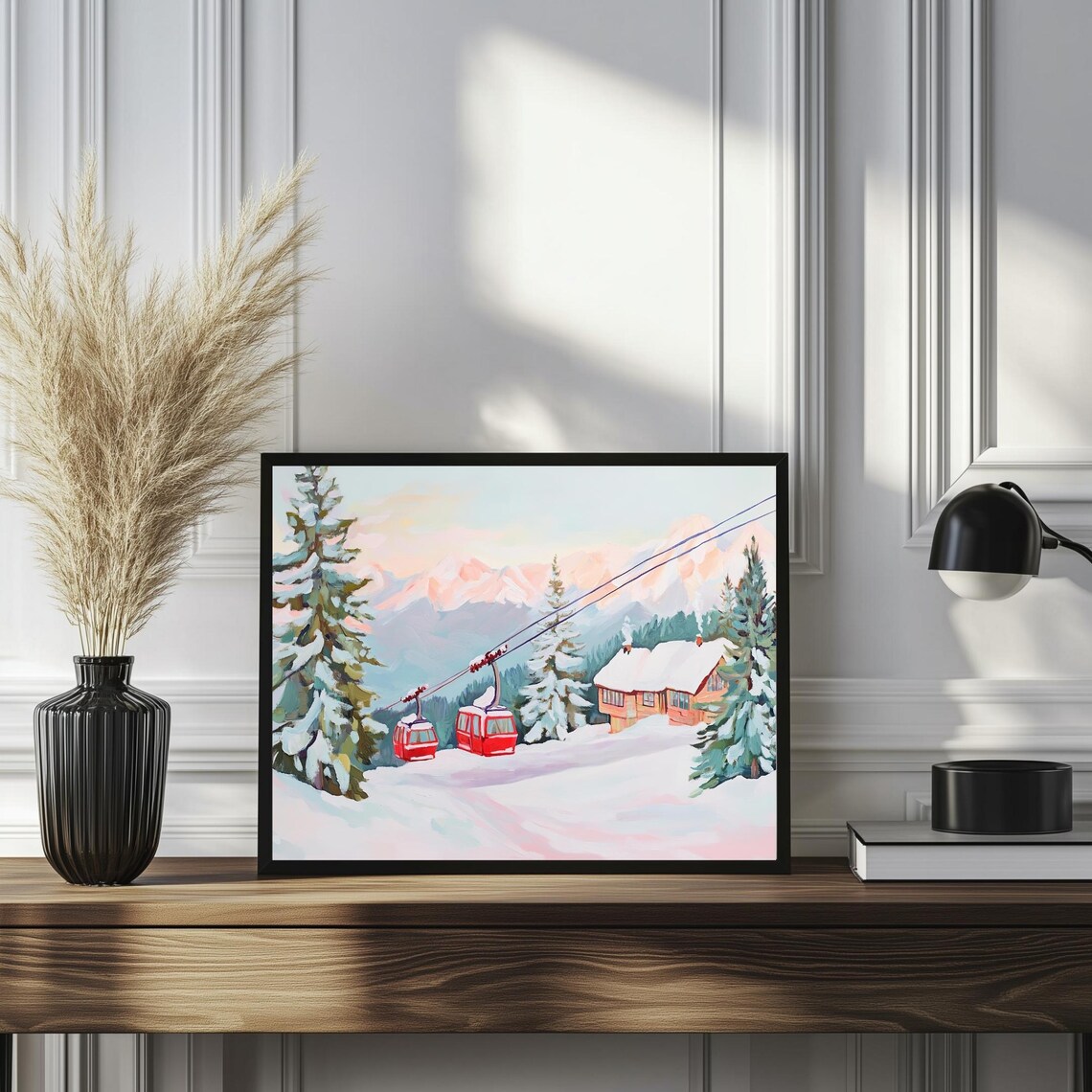 Winter Wonderland Ski Resort Art Print, Nordic Forest - Image 7