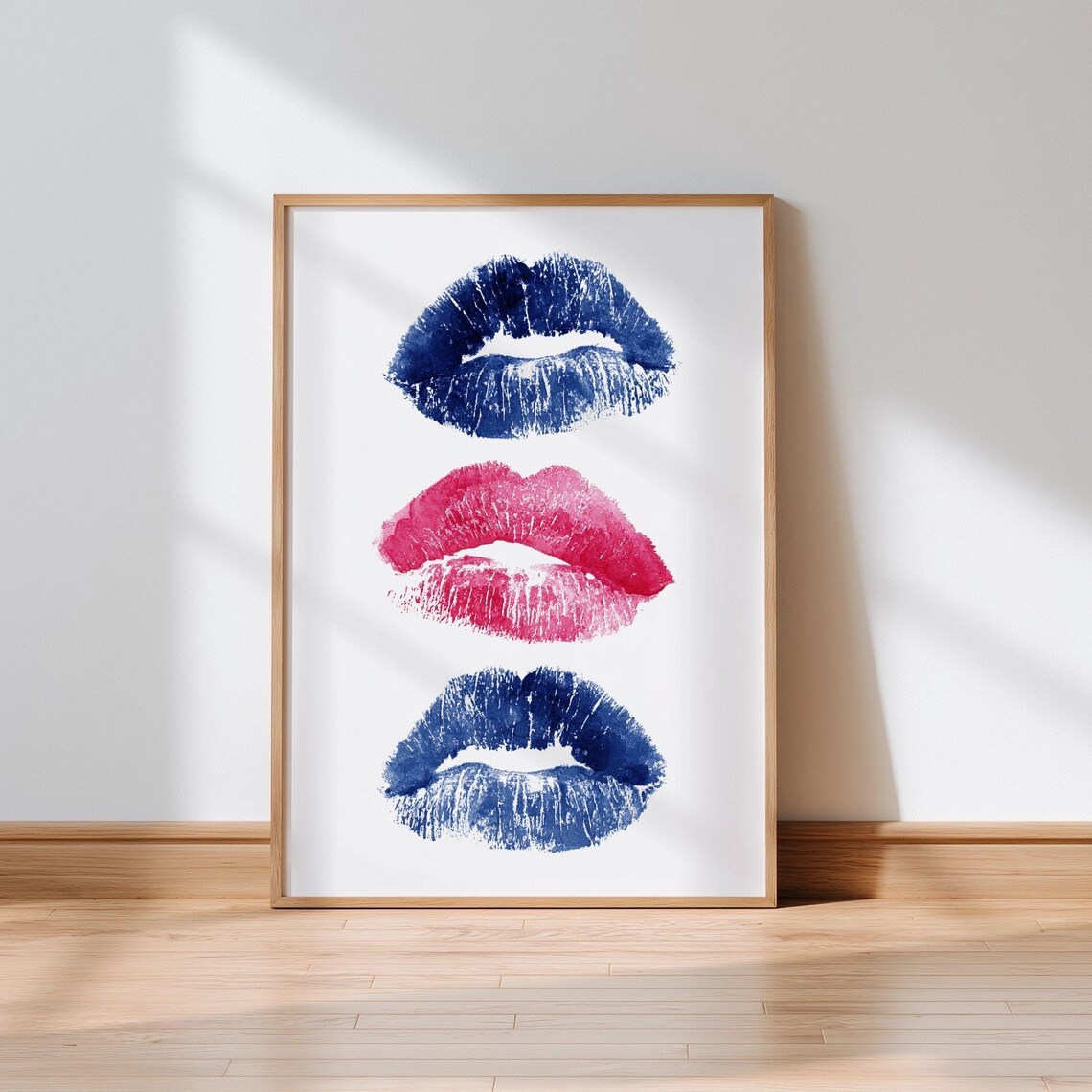 Blue Leopard Lip Print Wall Art Trio Modern Pop 8 Ball Watercolor Abstract Home Decor Set