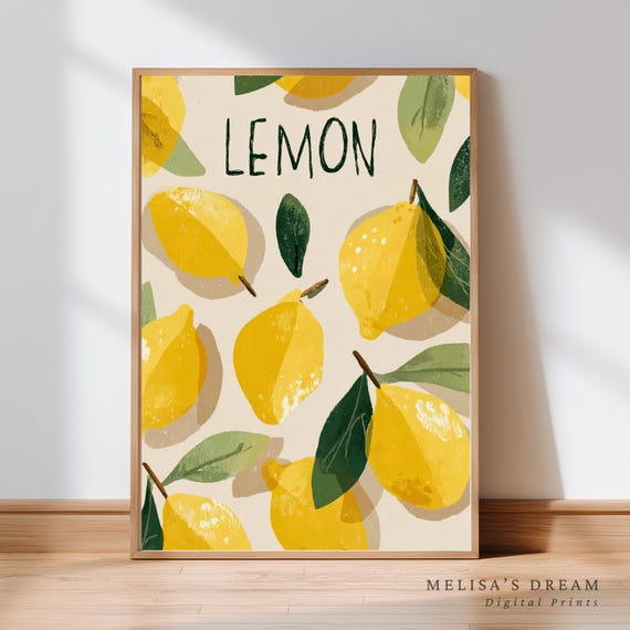 Lemon Wall Art Modern Citrus Fruit Illustration For Kitchen Decor Farmhouse Summer Poster Rustic Yellow Artwork