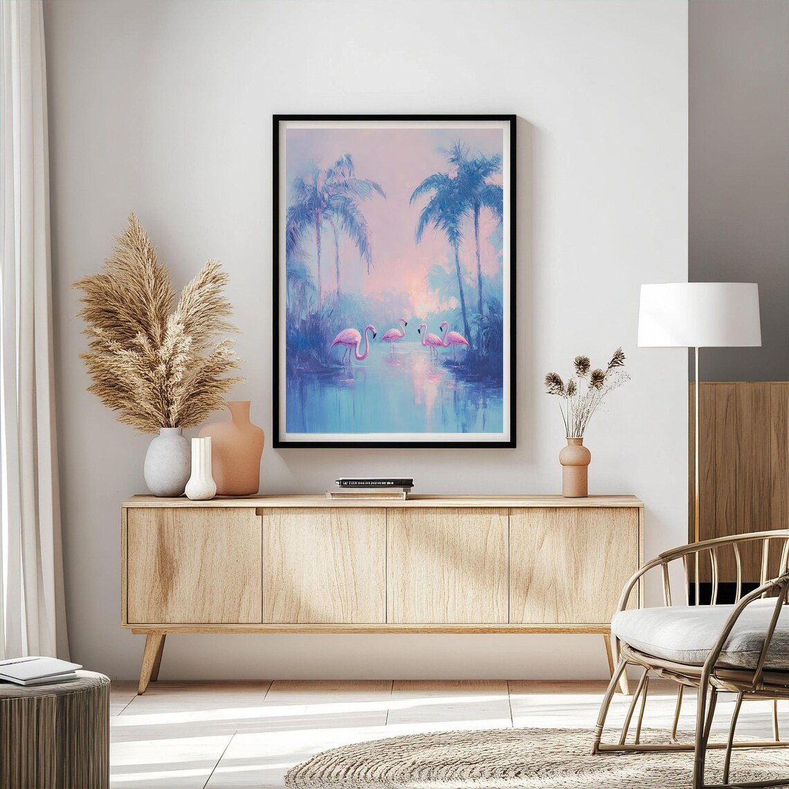 Tropical Flamingo, Boho Jungle Landscape Art Print - Image 3