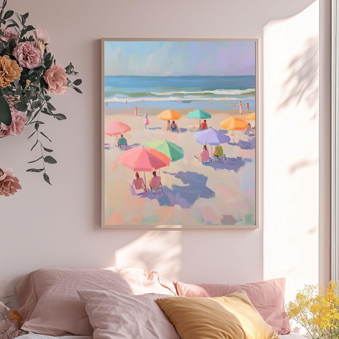 Beach Umbrella Art Print, Vibrant Coastal Landscape - Image 3