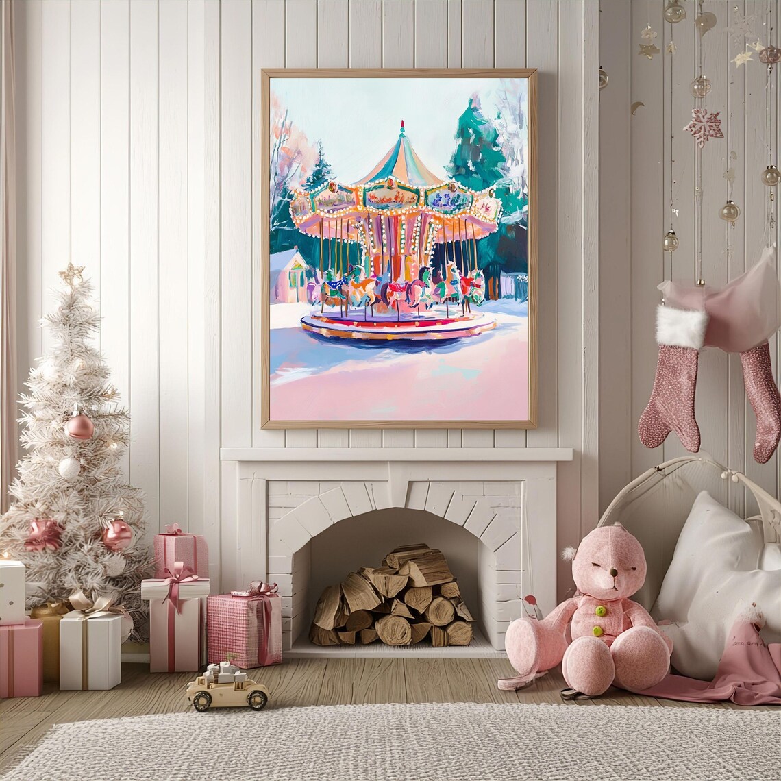 Christmas Carousel, Vintage Holiday Winter Wonderland - Image 3