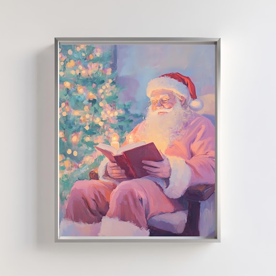 Santa Claus Reading Book By Candlelight Christmas Tree Art Poster